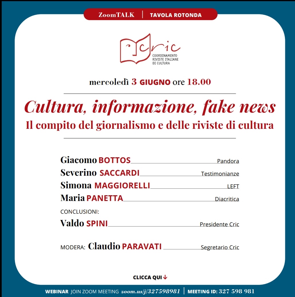 CULTURA, INFORMAZIONE, FAKE NEWS – 03/06/2020 ore 18.00